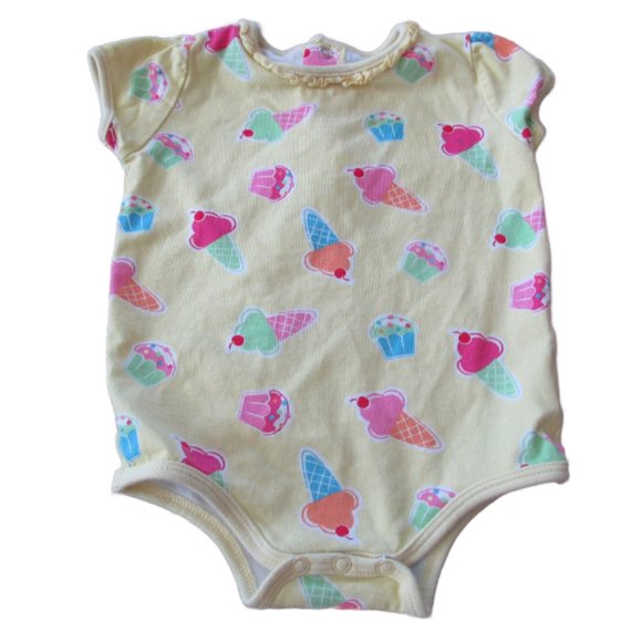 Okie Dokie‎ One Piece Onesie Girls Size 3-6M Yellow Short Sleeve Ice Cream Cone - Picture 1 of 5